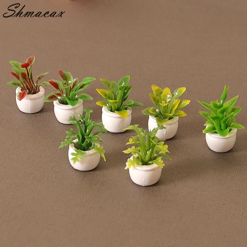 Miniature Potted Plants Flowerpot, Folha Verde, Modelo Bonsai, Decoração Do Jardim, Doll House Acessórios, Brinquedo, 1:12, 4Pcs