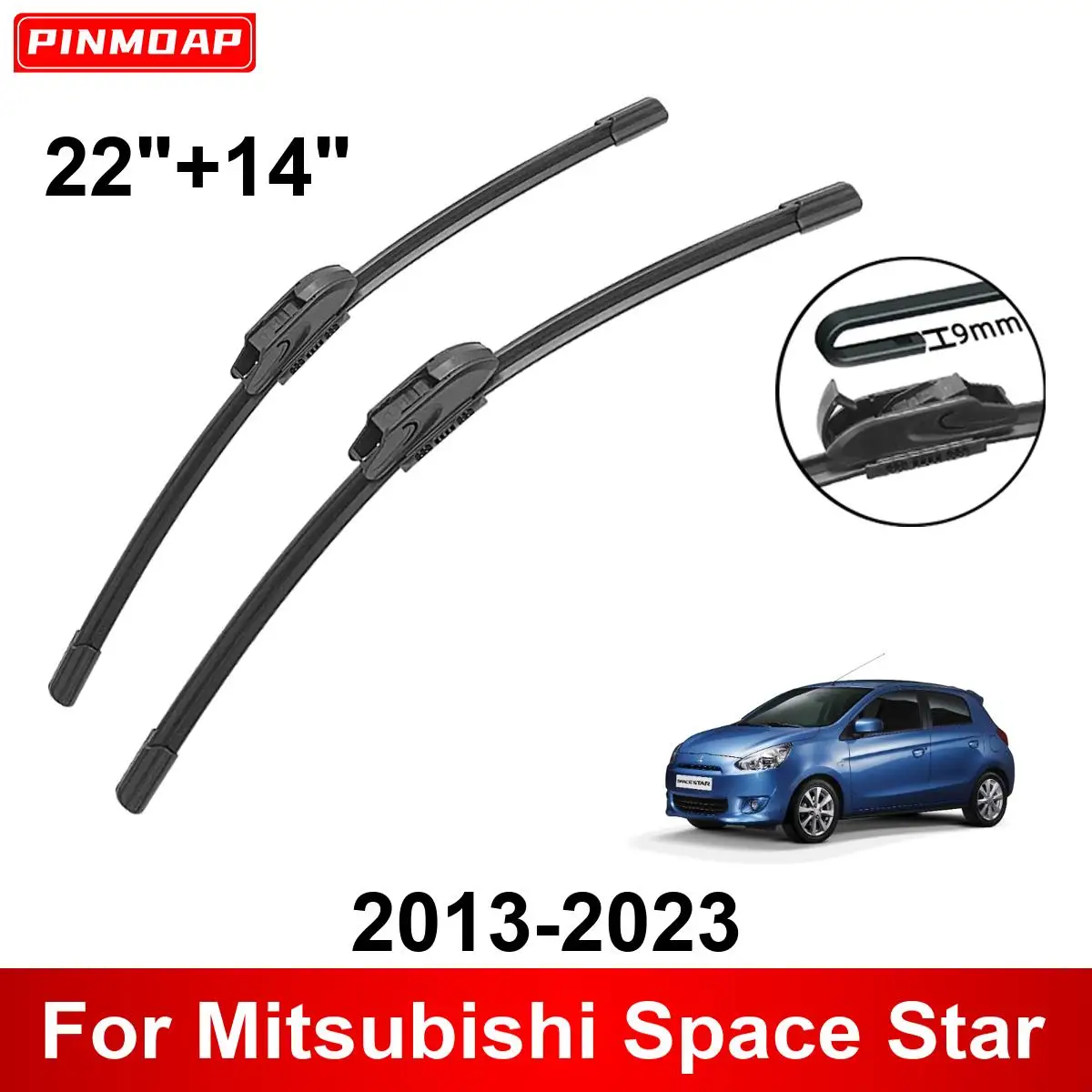 Limpiaparabrisas de coche para Mitsubishi Space Star 2013-2023 22 "+ 14" limpiaparabrisas delantero trasero cepillos cortador accesorios 2013 2014 2015 2016