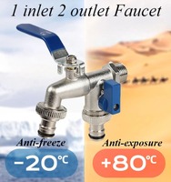 1/2'' Zinc Alloy Outdoor Faucet Water Splitter Water Connection Adapter Valve Switch Garden Irrigation Pipe Connector Faucet