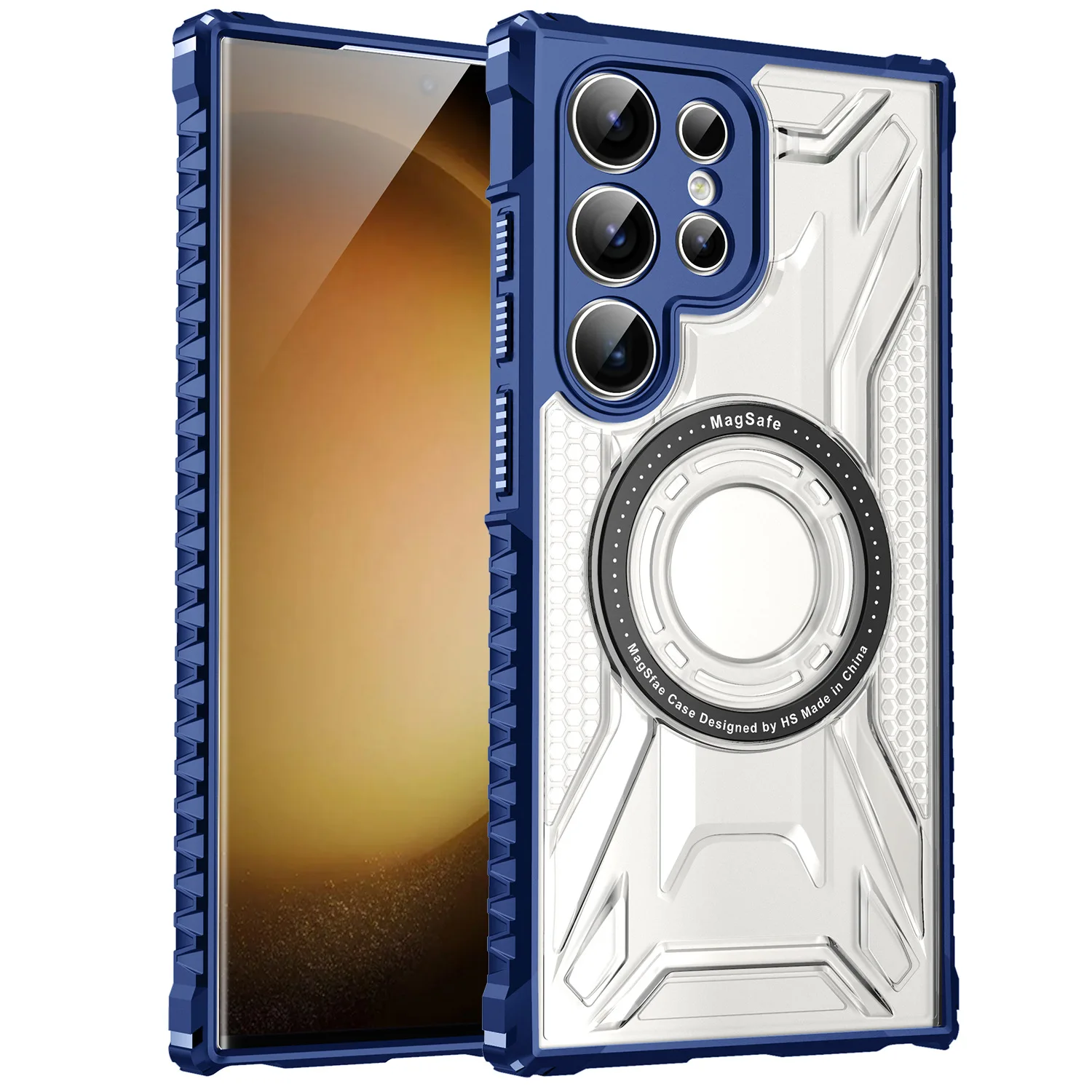 Armor Shockproof Clear Acrylic Magnetic Phone Case for Samsung S24 S23 S21 S20  Plus Ultra FE A13 A14 A35 A54 4G 5G
