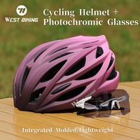 WEST BIKING Bicycle Helmet Set Men Women Lightweight Integrally-molded Cycling Sport Cap With Glasses MTB Road Bike Accessories
