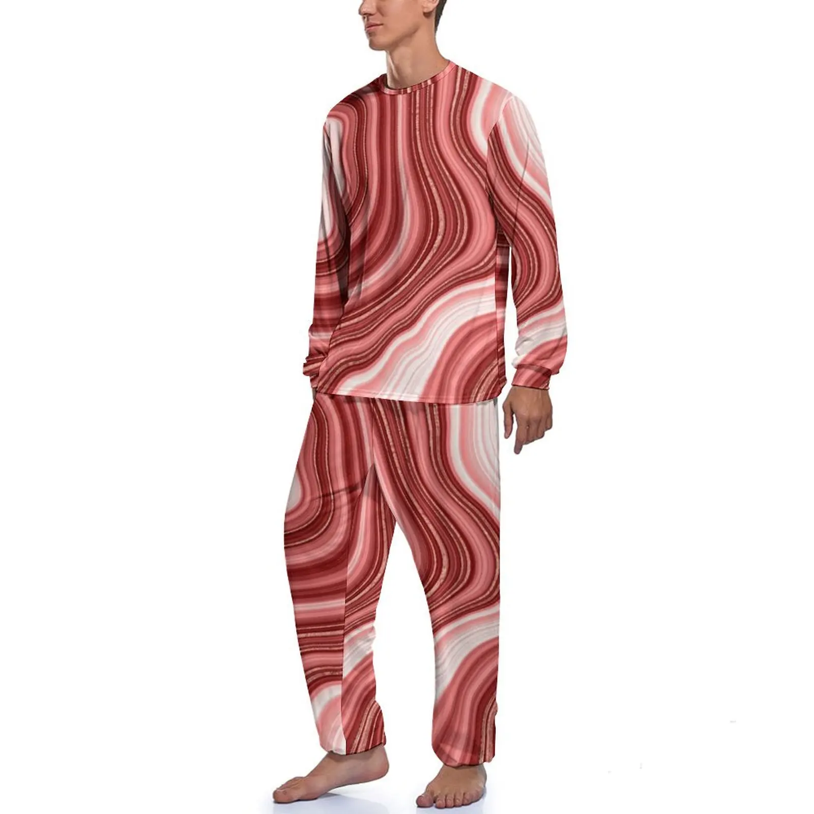 Pijamas con estampado abstracto para hombre, traje Retro colorido Tie-Dye para casa, conjuntos de pijama personalizados de noche de 2 piezas de manga larga para invierno