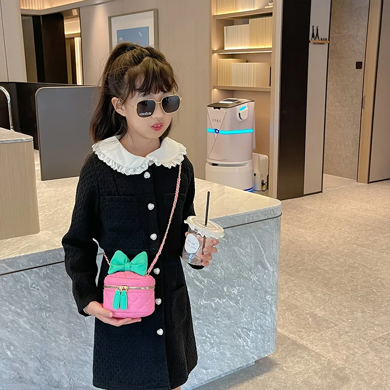 Korean Pink Bow-Knot Messenger Bag Fashion Patent Leather Cute Little Girls Mini Shoulder Bag for Kids Coin Purse Small Handbags