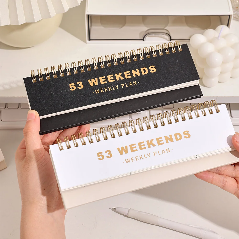 53 sheets Simple Horizontal 53 Weekends Weekly Plan Undated Coil Spiral Weekly Planner Student Schedules Memo Pad Plan Calendar