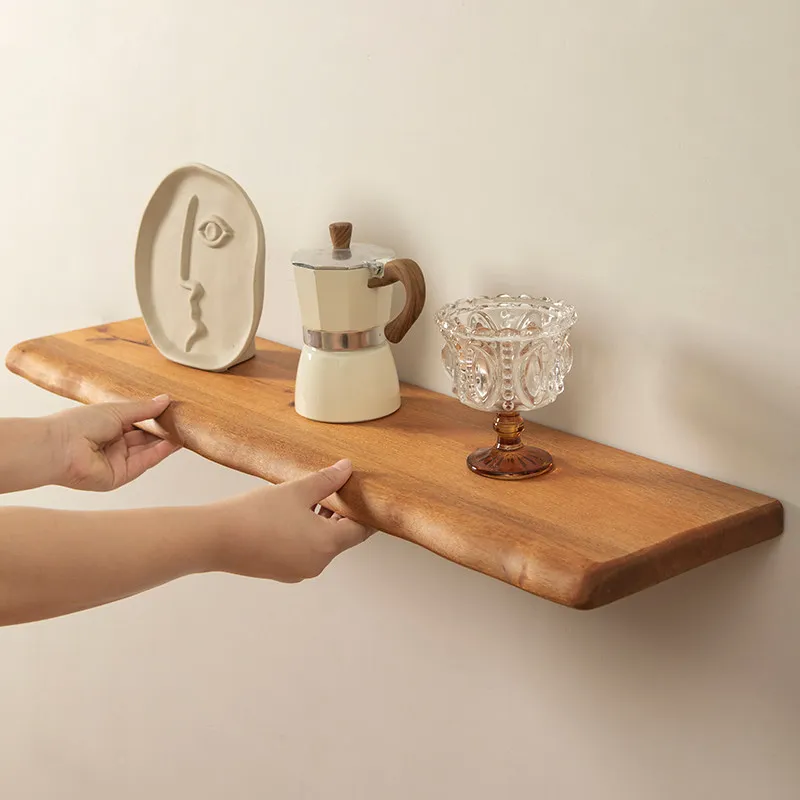 Solid Wood One-word Board Shelf Bedroom Living Room Kitchen Wall Wood Board Display Shelf Wall Laminate Shelf