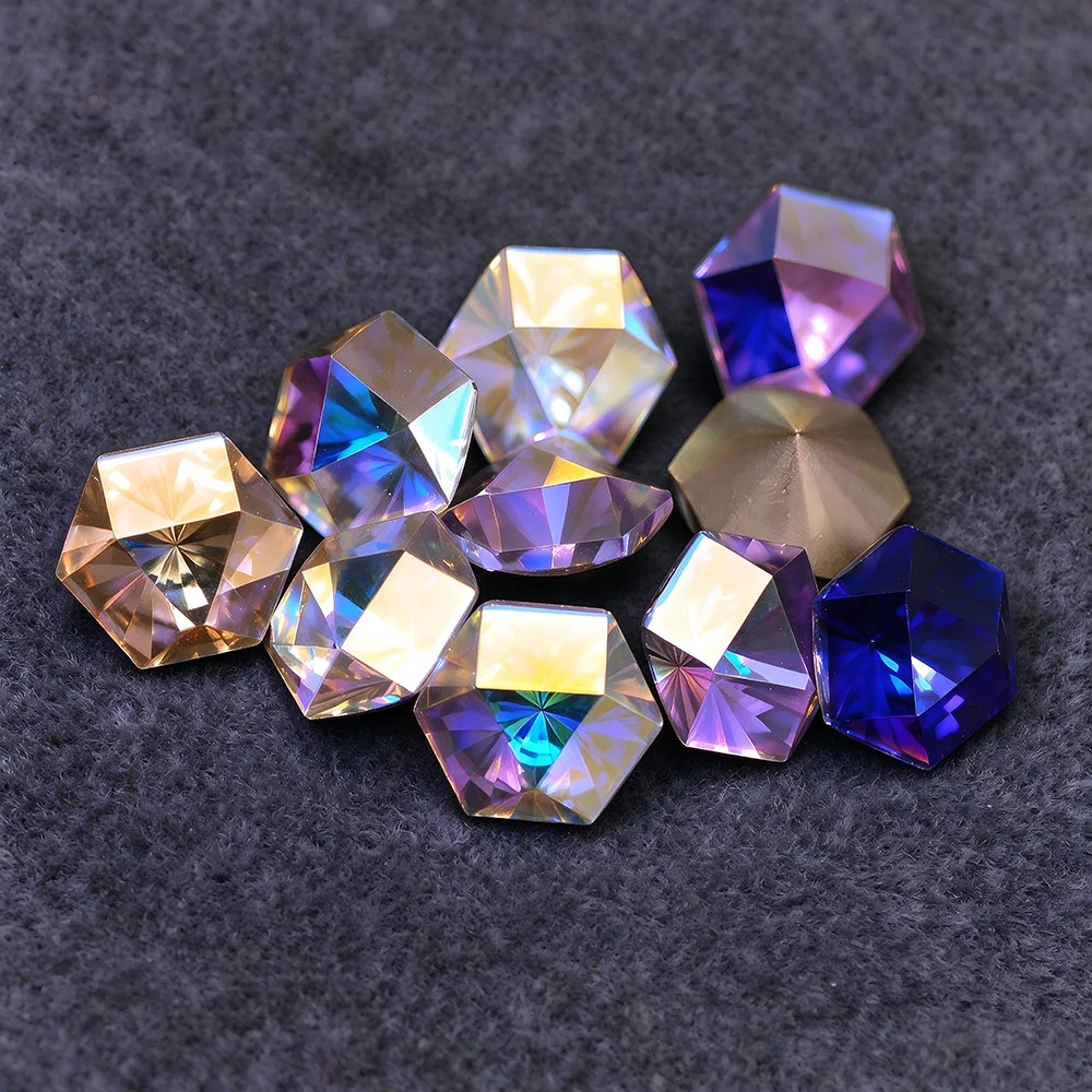 New 5A 10PCS Kaleidoscope Hexagon DIY Loose Rhinestones Pointback Nail Charms Crystals Colorful Glass Jewelry Making Beads