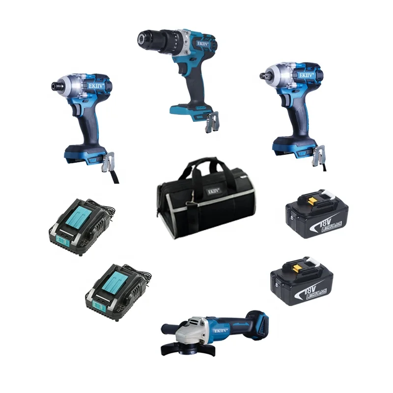 EKIIV  21v 18V 4.0ah 5.0ah 6.0ah cheapest factory price Brushless Drill Cordless Tool Kits Power Tool Combo Kits