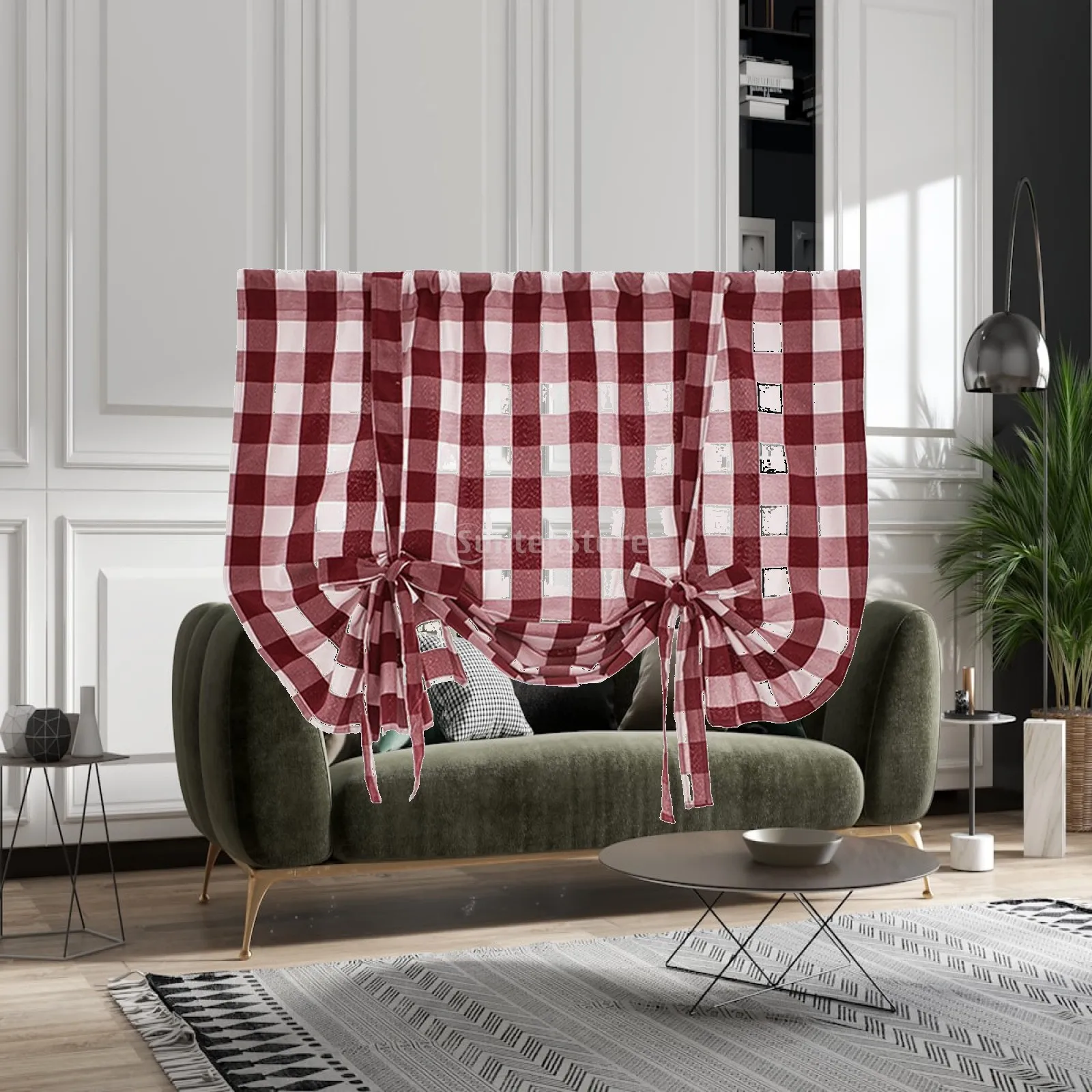 Buffalo Check Gingham Tie-Up-Vorhänge für Küchenfenster, Café-Vorhänge im Landhausstil