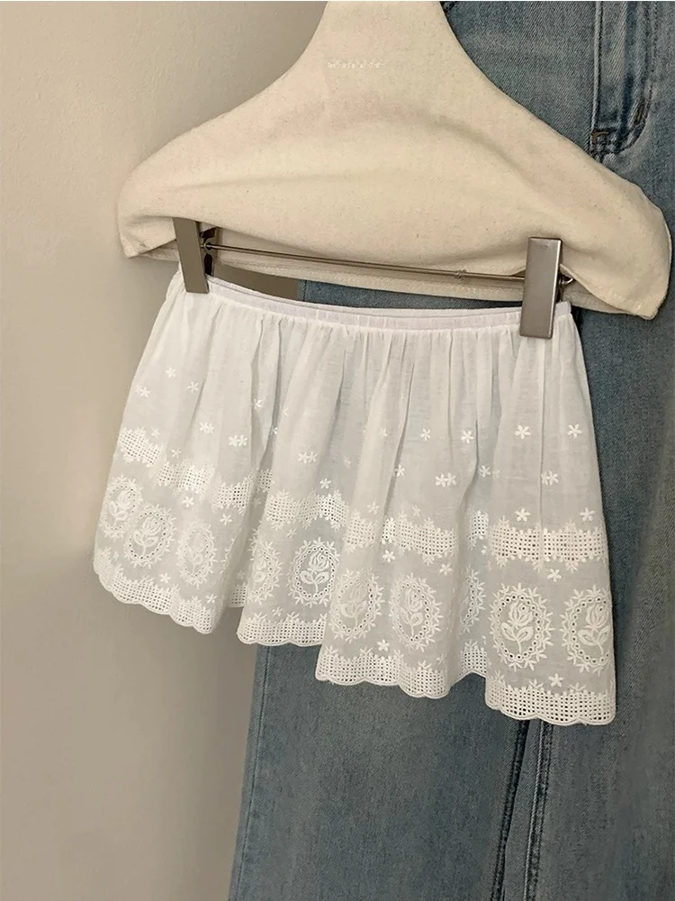 

Spring Summer Layered Wear White Hook Flower f Skirt Sweatirt Hem Base Skirt Curtain mid Waist A-Line ort Polyester Em...