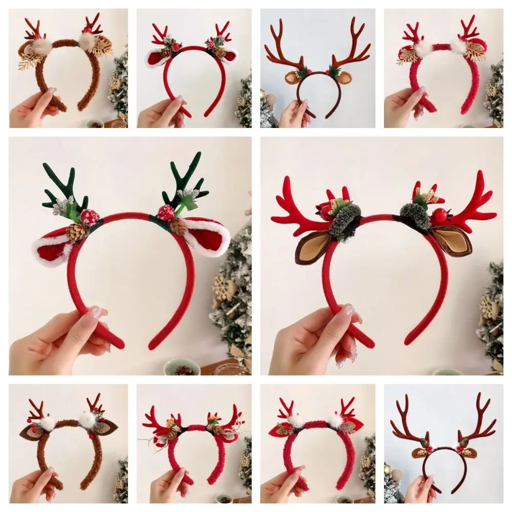 Cute Christmas Decoration Christmas Headband Elf Elk Hair Hoop Antlers Headband Fairy Deer Ear Hair Hoop Deer Horn Hair Band Kid