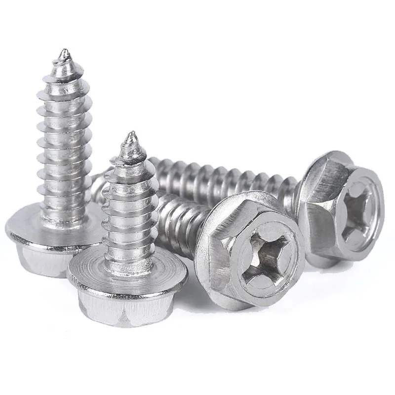 10pcs/lot M3 M4 M5 M6 Phillips Driving Hexagon Head Flange Self Tapping Screws With Washer 304 Stainless Steel Cross