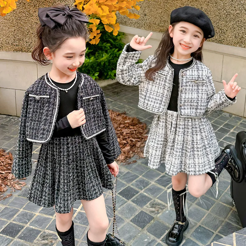 Girls' Xiaoxiangfeng Jacket Short Skirt Set Spring and Autumn Children's Long Sleeve Two-piece Clothes