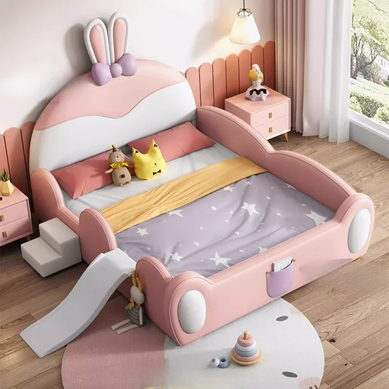 120x200cm Bedroom Kids Guardrail Bed With Slide King Sleeping Single Bed Frames Headboard Luxury Modern Wooden Home Furniture