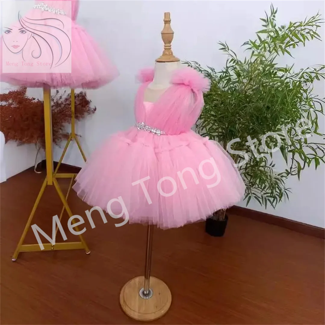 Robe de Bal en Tulle Rose à Plusieurs Niveaux pour Fille, Vêtement à Fleurs, pour Spectacle, ixd'Anniversaire, Première Communion, pour Enfant en Bas Âge, 2 Pièces