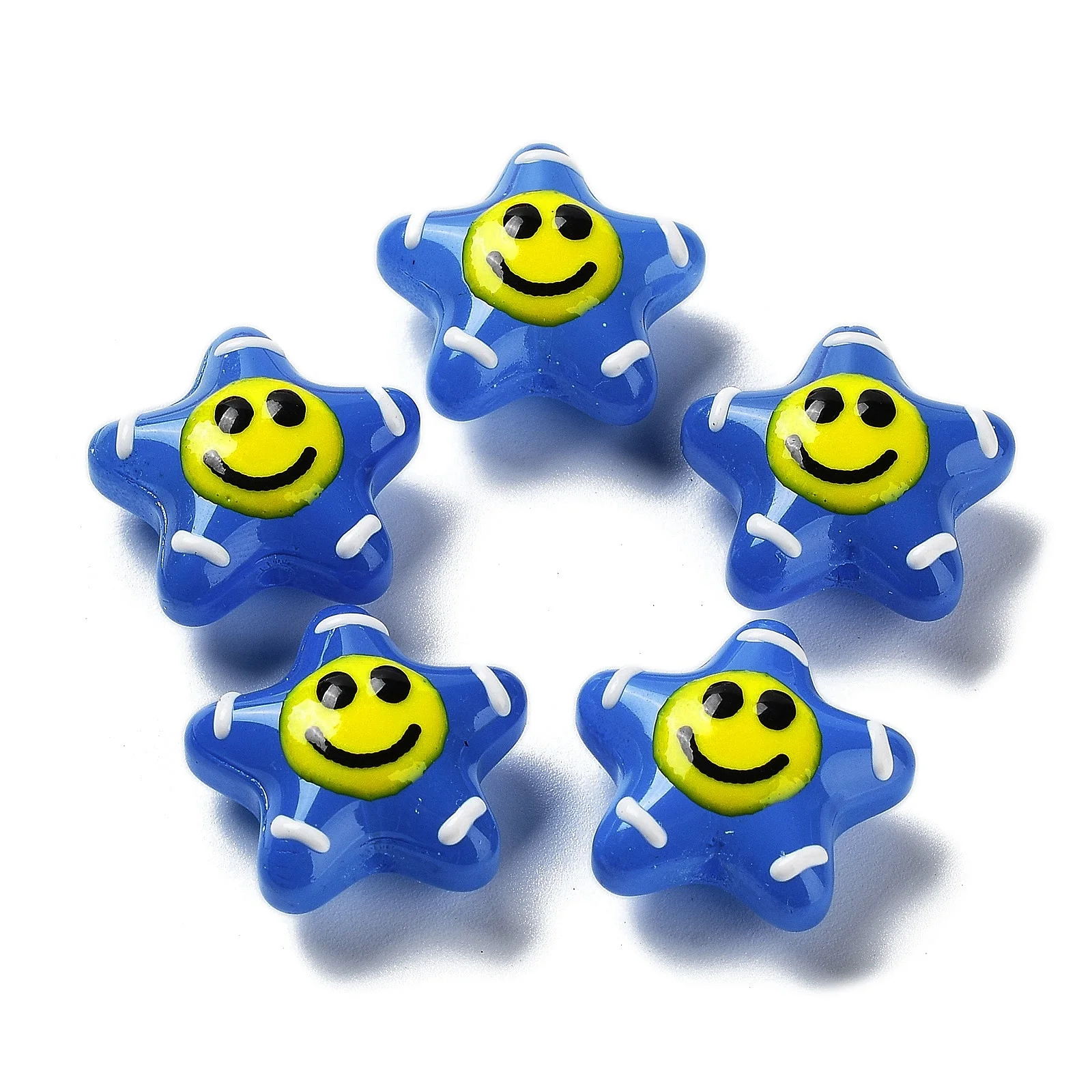 20pcs Handmade Lampwork Bead with Enamel Star with Smiling Face Coral for Making DIY Jewelry Necklace Bracelet Eardrop Craft