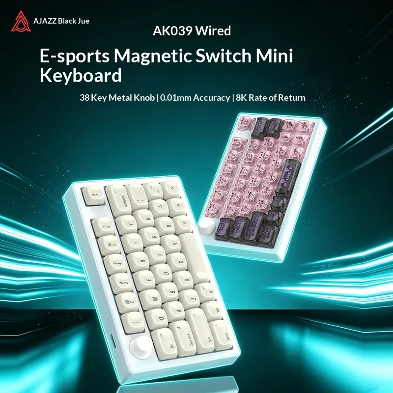 NEW Ajazz Ak039 Magnetic Switch One Handed Gaming Keyboard 38 Keys 8k Polling Rt Low Latency Metal Knob Magnetic Switch Keyboard