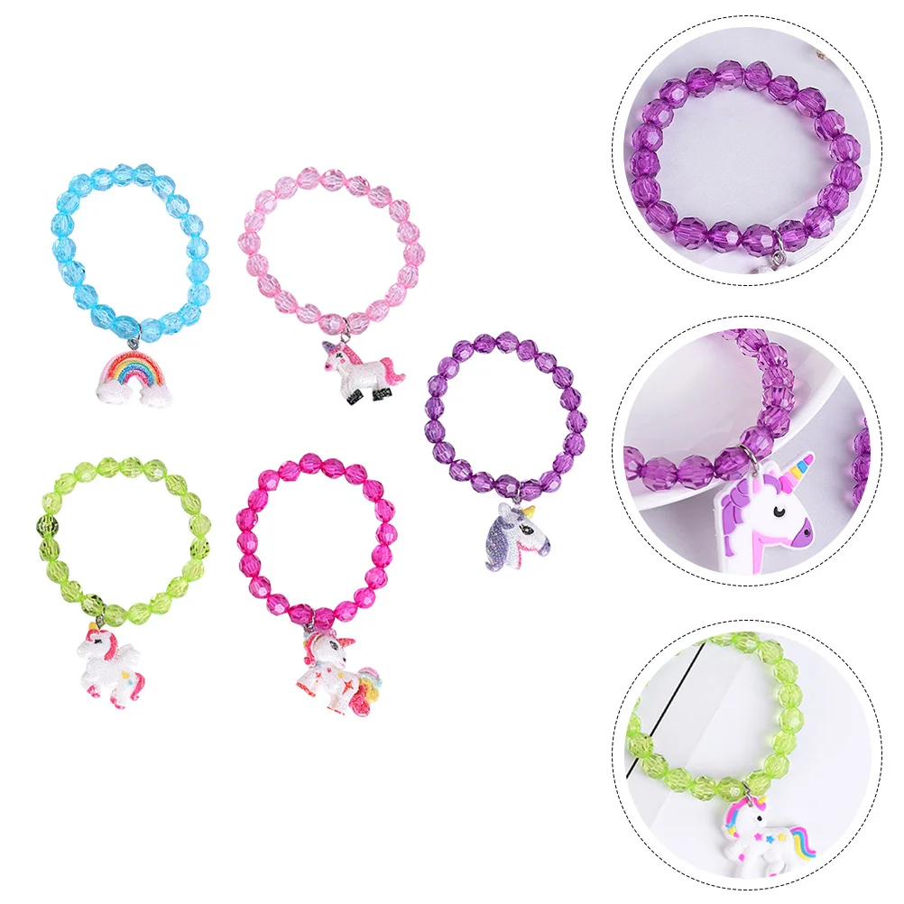 

5pcs Unicorn Bracelet Kids Resin Acrylic Beads Bracelet Beads Jewelry Cartoon Wrist Chain Children'S Accessory Play Pretend
