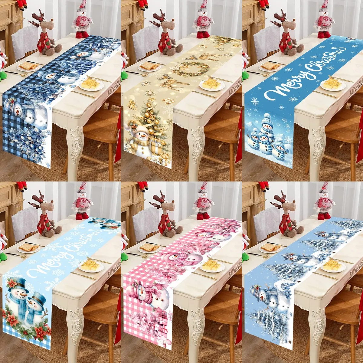 Weihnachts-Tischläufer, Schneemann-Tischdecke, Weihnachtsdekoration für Zuhause, 2025, Navidad Noel, Weihnachts-Tischdekoration, Neujahr 2026