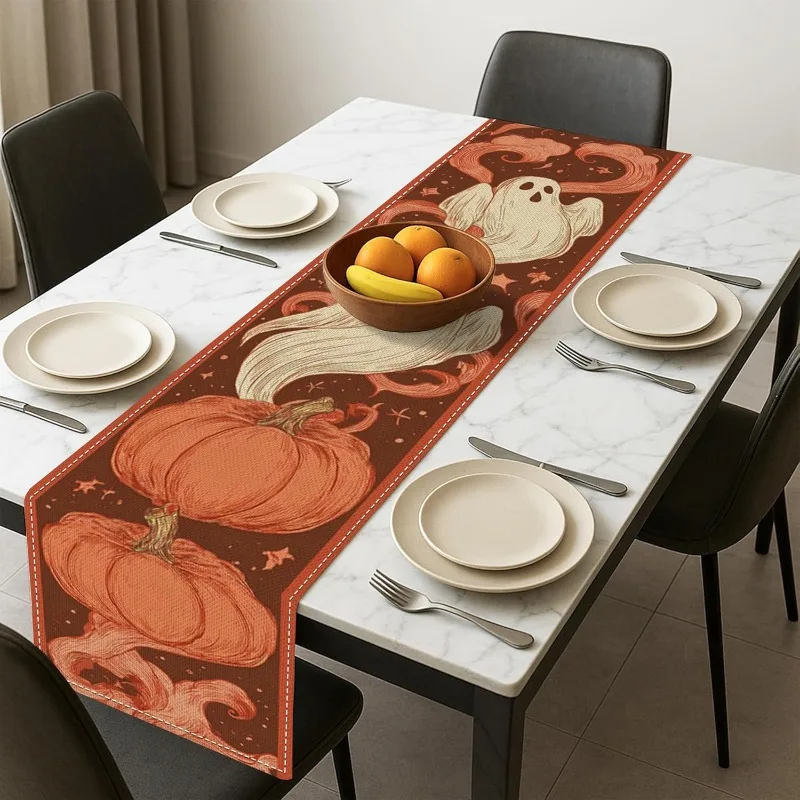 1 Piece of Halloween-Themed Table Runner, Retro Country Style for Autum, Suitable for Parties, Restaurants, B&Bs, and Market Scenes.
