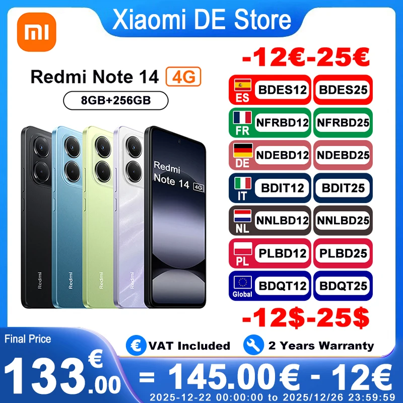 Redmi Note 14 4G Version mondiale 6.67 ''120Hz AMOLED écran NFC 108MP caméra 5500mAh batterie