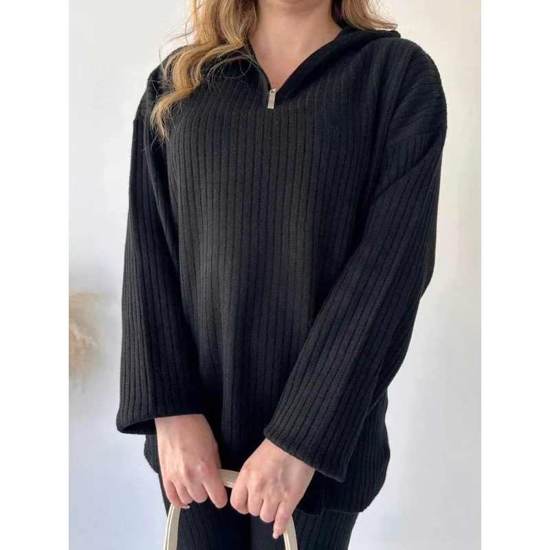 2 قطعة مجموعة بلون سستة متماسكة مجموعة الحد الأدنى النساء المتسكعون مجموعة طويلة الأكمام بلوزات وسراويل واسعة الساق ملابس منزلية مريحة