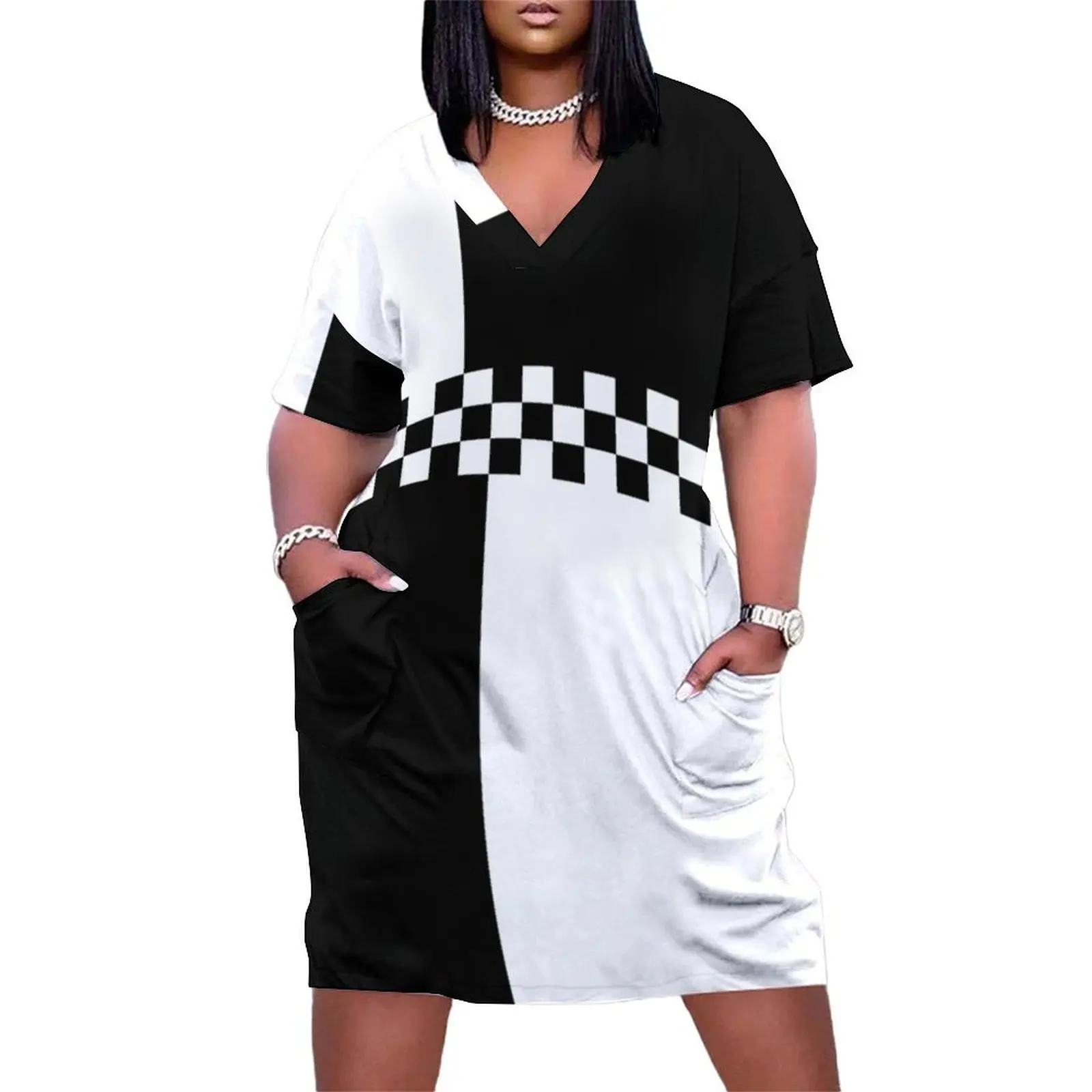 

Mod Ska Black White Colour Block Loose Pocket Dress dresses with long sleeves women's evening dress 2025 dress for women 2025