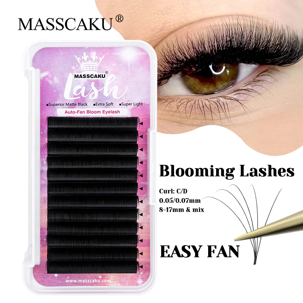 MASSCAKU New Design Lightweight False Silk Easy Fanning Eyelash Multi-texture One Second Blooming Eyelashes without Scattering