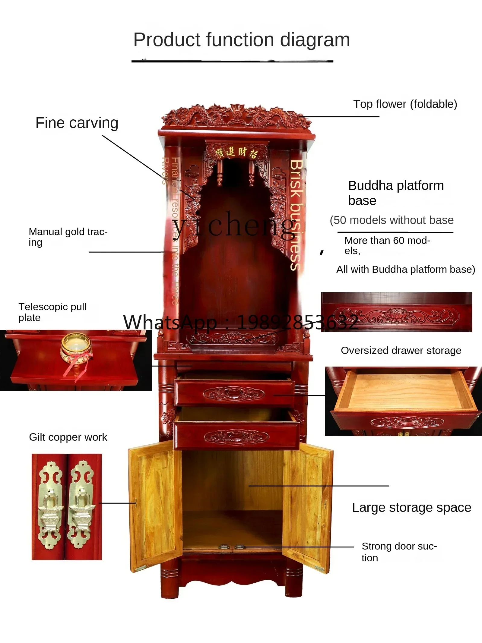 GZ Solid Wood Buha Cabinet Buha Shrine Altar Household God of Wealth Altar Bodhisattva God of Wealth Altar Cabinet