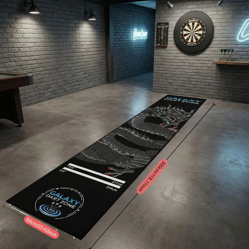 VIKAMA Black Dragon Galaxy Dart Runner Mat Multi Throw Line Non Slip Darts Rug Indoor Basement Game Floor Mat