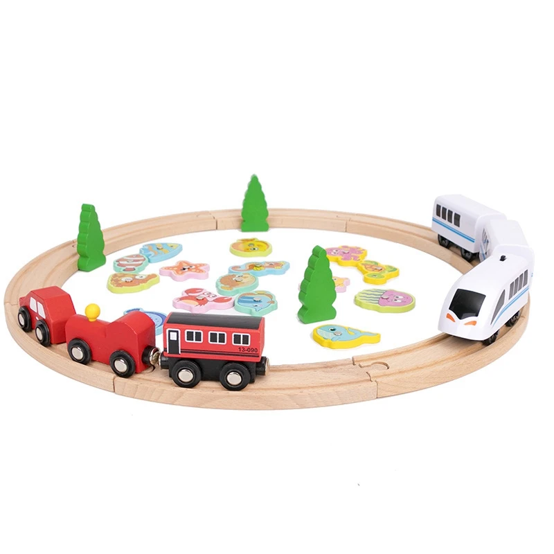 

Children's Wooden Electric Small Train Track Set Magnetic Puzzle Building Block Assembly Fishing Game Toy Set