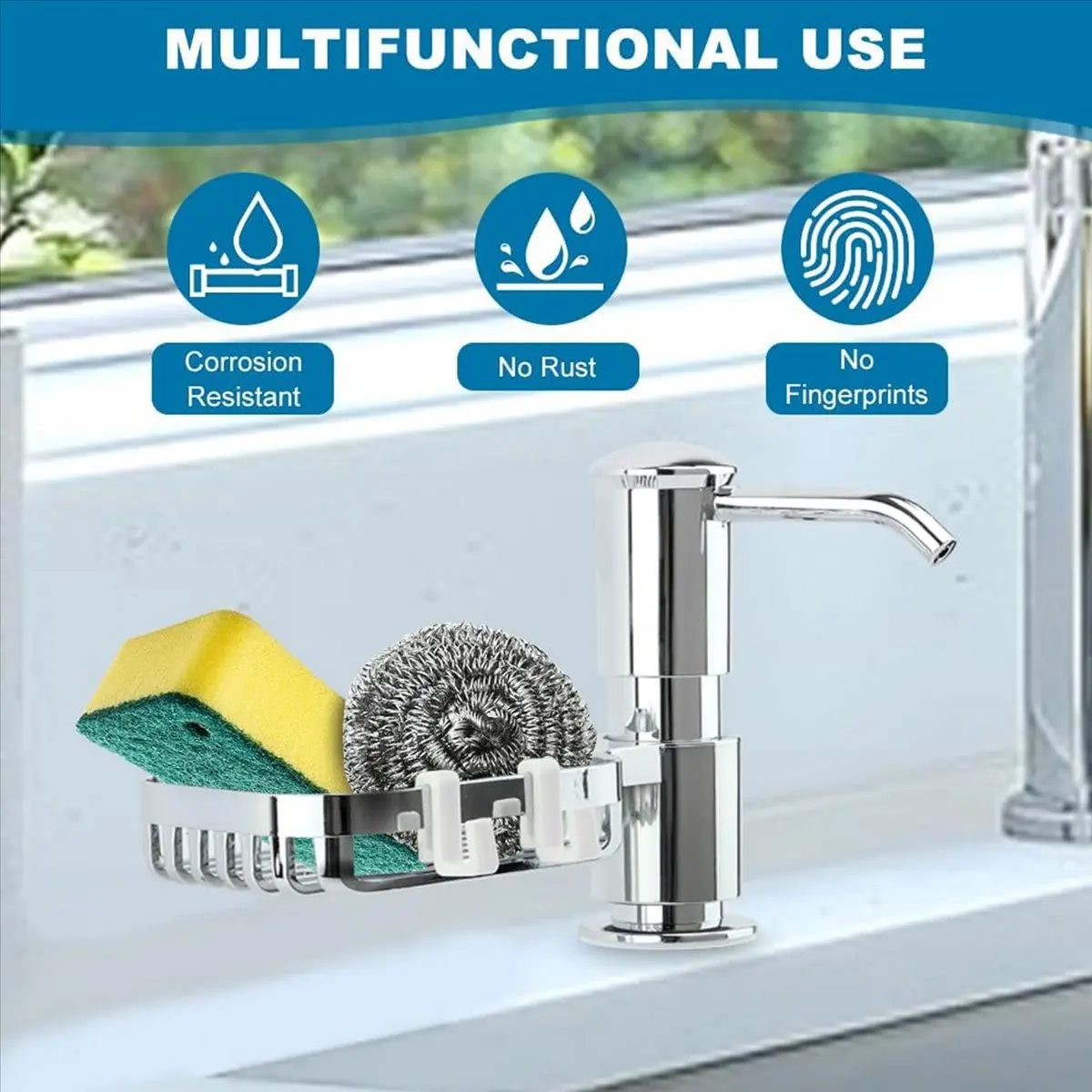 Soap Dispenser for Kitchen Sink,Built in Soap Dispenser Pump with Sponge Holder & Extension Tube Kit for Under Counter,A