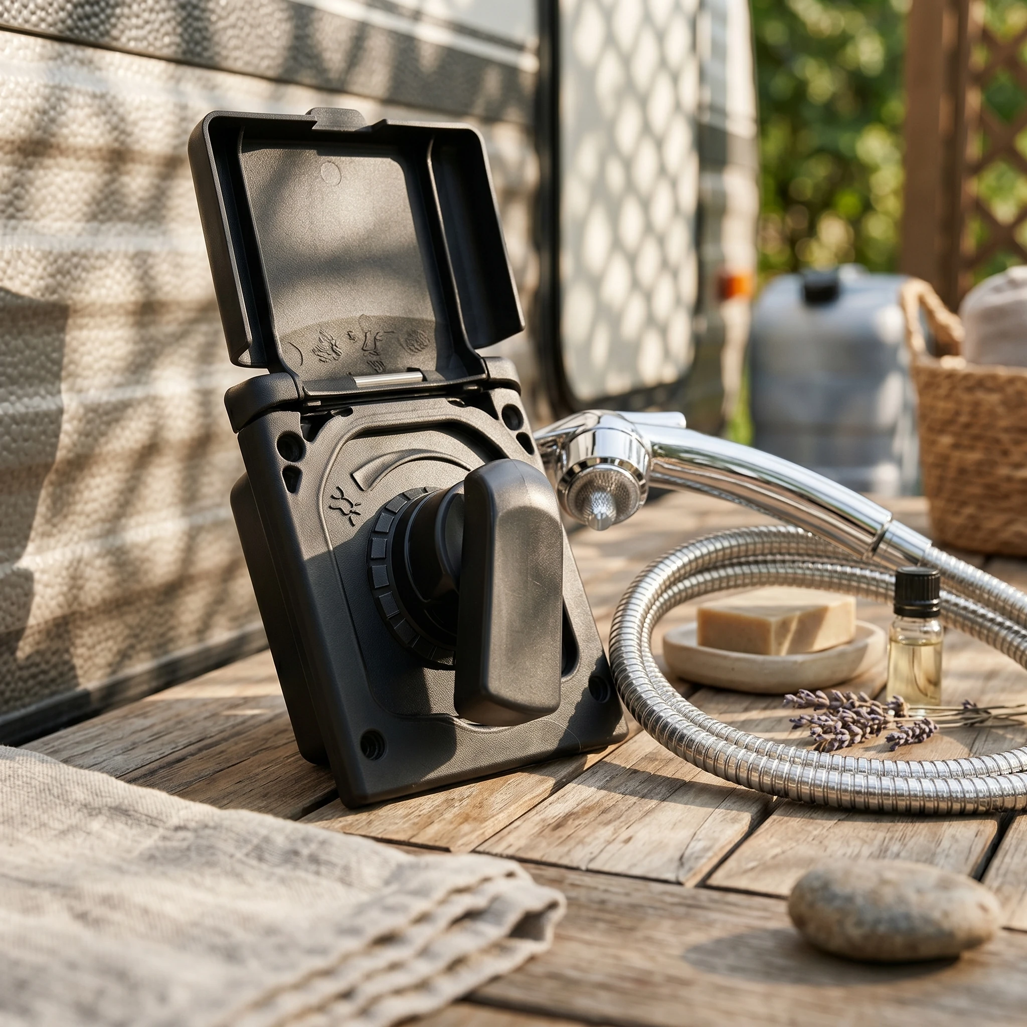 

Embedded Hot and Cold Shower Unit Coiled Hose Recessed Shower Station Bath Hardware Water Resistant for Camping