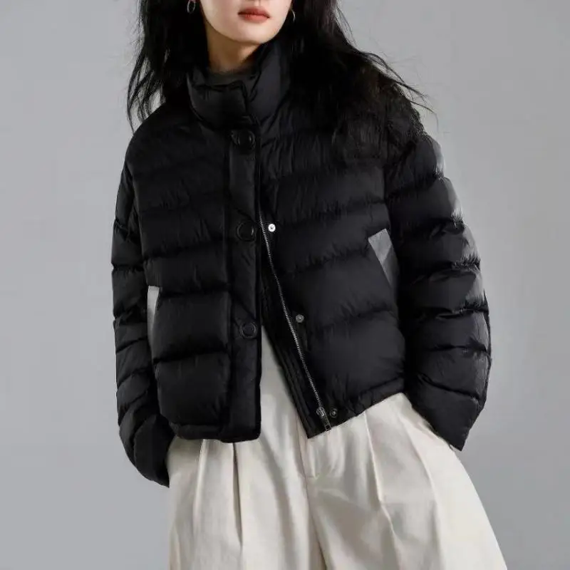 

Faionable ort Du down Jaet Women's oulder-Drop Sves Magnetic Button Stand-Collar Warm Small Size Outerwear