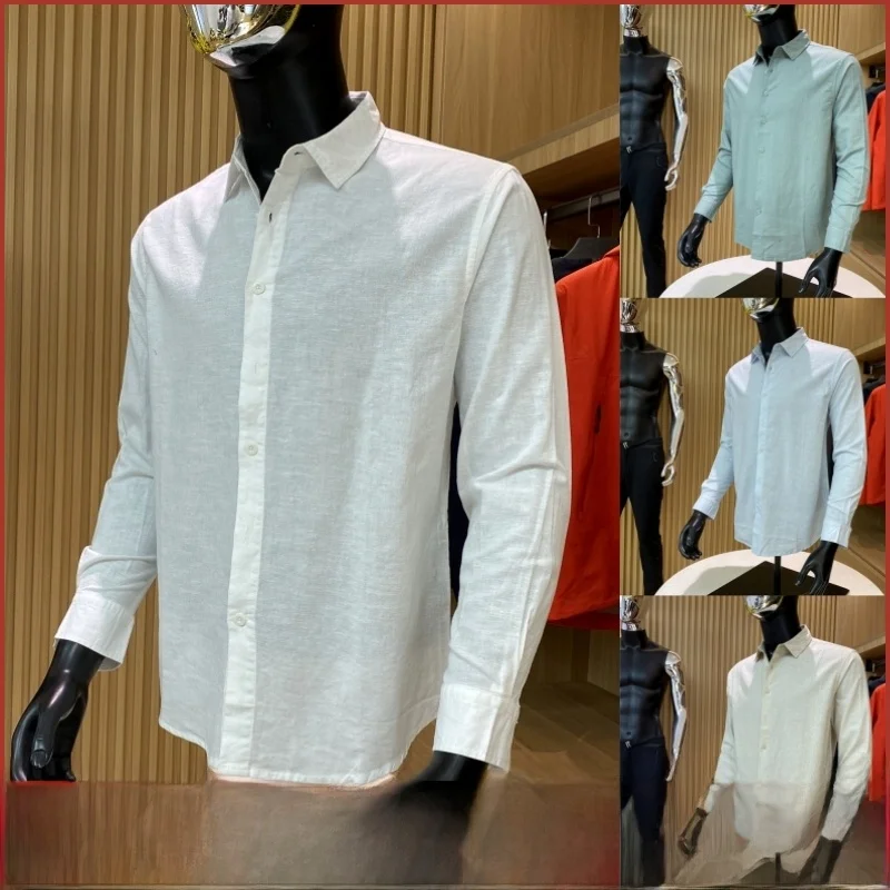 الراقية القطن الكتان طويل Sve عارضة طوق الرجال irt تنفس مريحة الشباب Sle الوقوف صالح لملابس الخريف