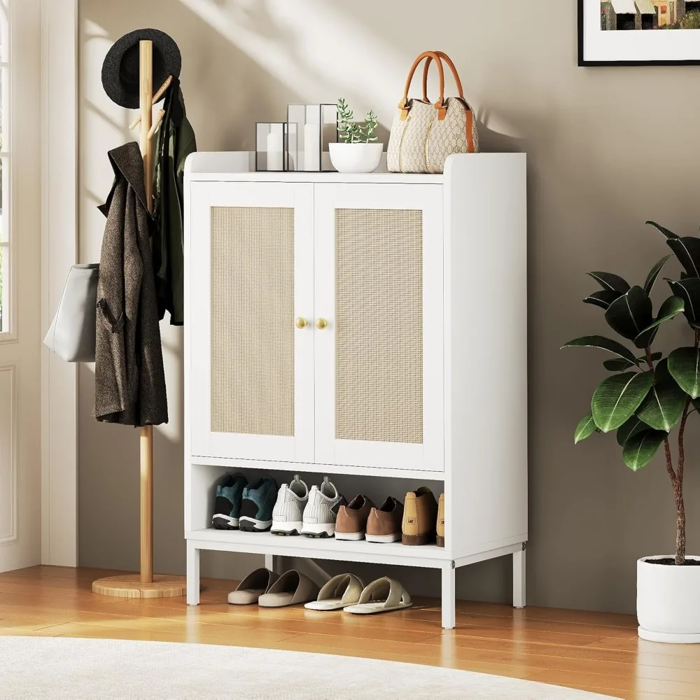 Armoire à chaussures en rotin pour l'entrée, meuble à chaussures avec étagères réglables pour l'entrée, rangement à 5 niveaux, 20 paires de chaussures T1