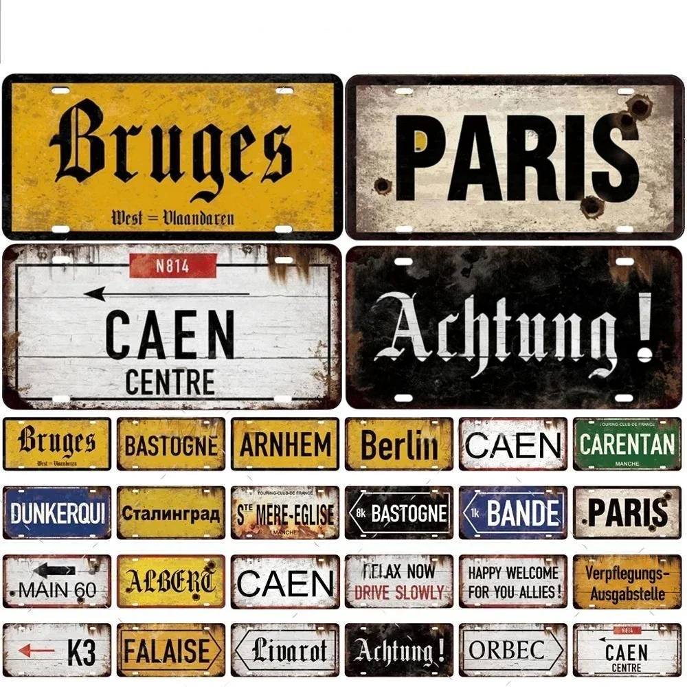 Vintage Berlin Caen City Road Plate Metal Aluminum Sign Plaque Home Decoration Shop Man Cave Bar Pub Poster Metal Wall Decor