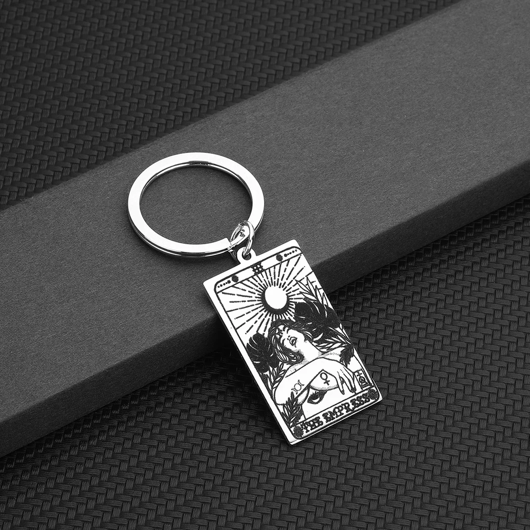 Nedar Stainless Steel Tarot Card Key Chain Major Arcana Pagan Key Chain Amulet Spiritual Jewelry Accessories Gift Sun Keyring