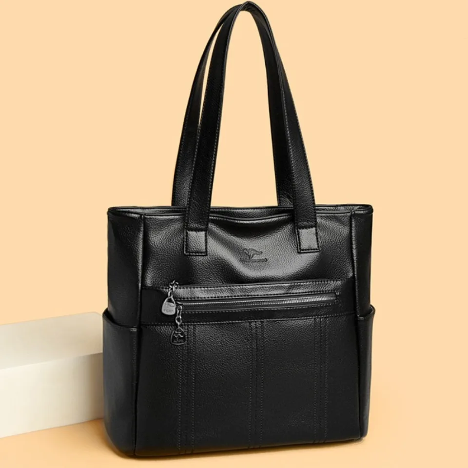 Soft Leather Handbags Black Big Hand Bag Shoulder Crossbody Casual Tote Bags Ladies Large Capacity Shopping Brand Messenger Tote