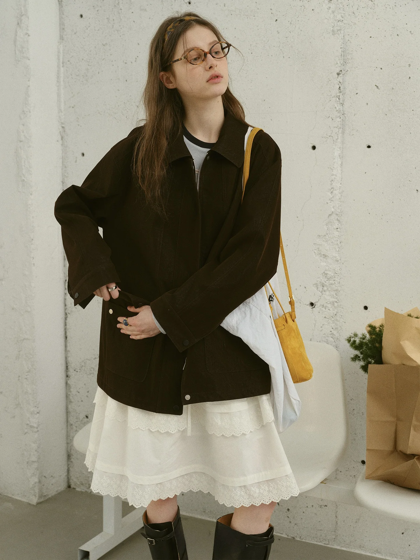 

Relez Deep Brown Medium Length Leather Jaet New Arrival Ele Aosphere Women's Faion Spring Season Zipper Closure Lon...