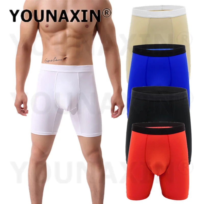 

Мужские трусы-боксеры с длинными штанинами, нейлоновое нижнее белье из ледяного шелка, шорты для тренировок в тренажерном зале, фитнес-шорты, спортивные трусы, быстросохнущие, европейский размер M L XL 2XL