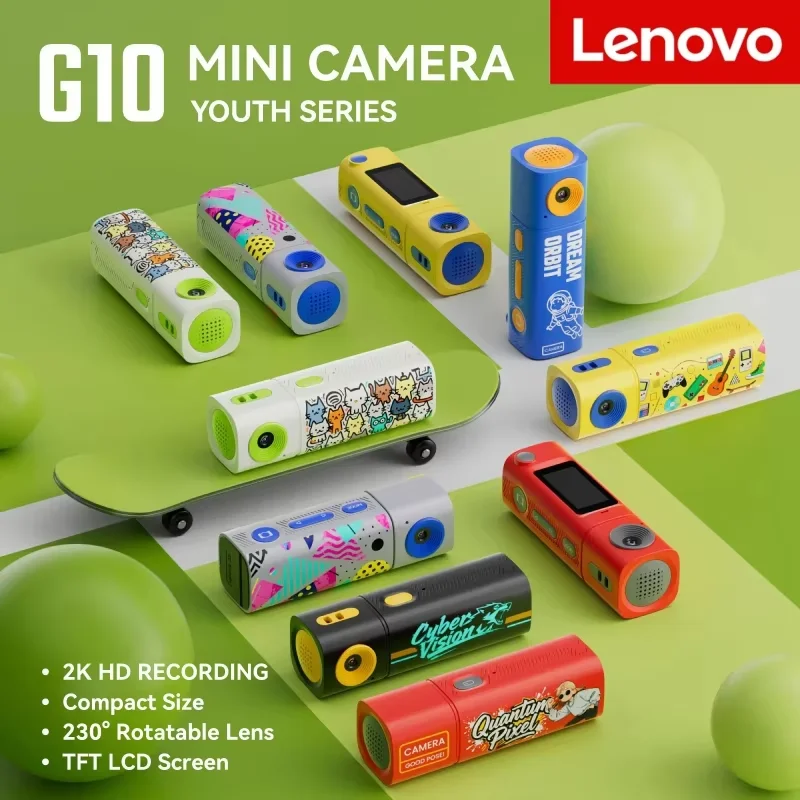 Lenovo Thumb Camera G10 Mini Lipstick Series 2K HD Portable Sports Camcorder for Students Outdoor Photography Video Long Battery