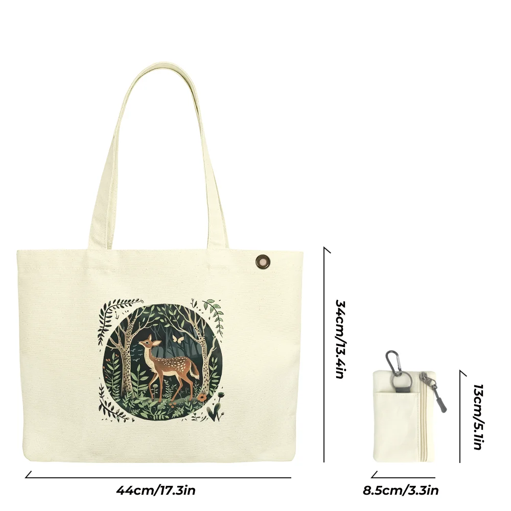 Printed Tote Bag, Canvas Large Capacity Shoulder Bag with Mini Coin Purse, Handbag for School, Shopping ,Daily Commute