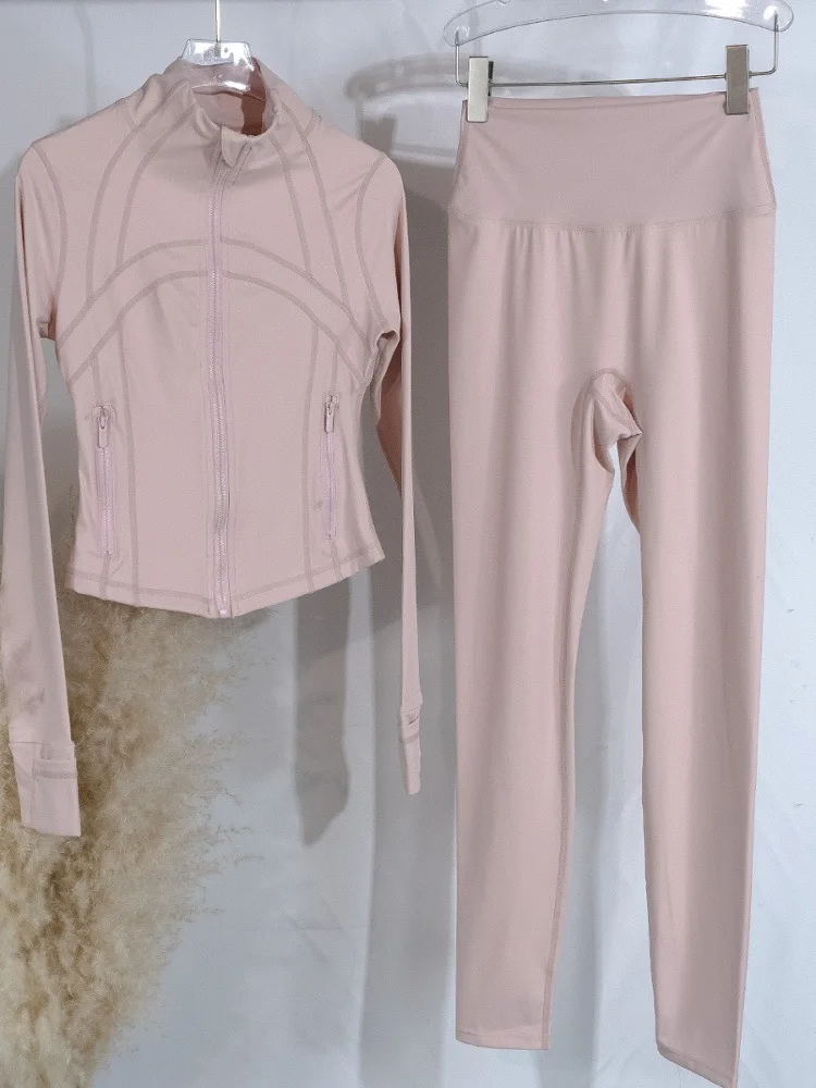 New Women's Sport Yoga Short Jacket Set Slimming Stand Collar Long Sleeve Nine Points Pants Fitness Clothing Yoga Outfit