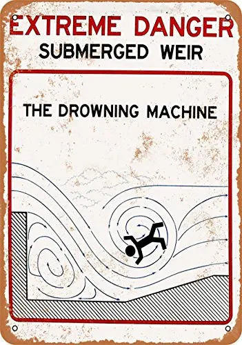 Wall-Color  Metal Sign - Drowning Machine Warning - Vintage Look