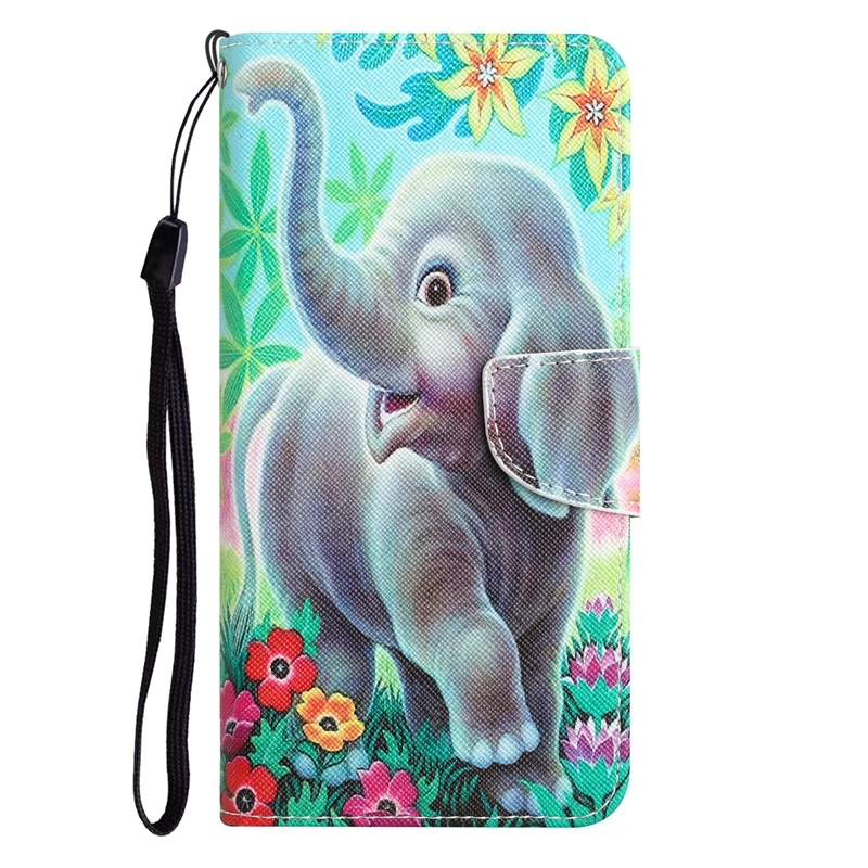 For OPPO A57 A77 Case Elephant Animal Printed Wallet Flip Phone Cover on For Etui OPPO A57 A 77 5G A 57S A77S Leather Case Funda