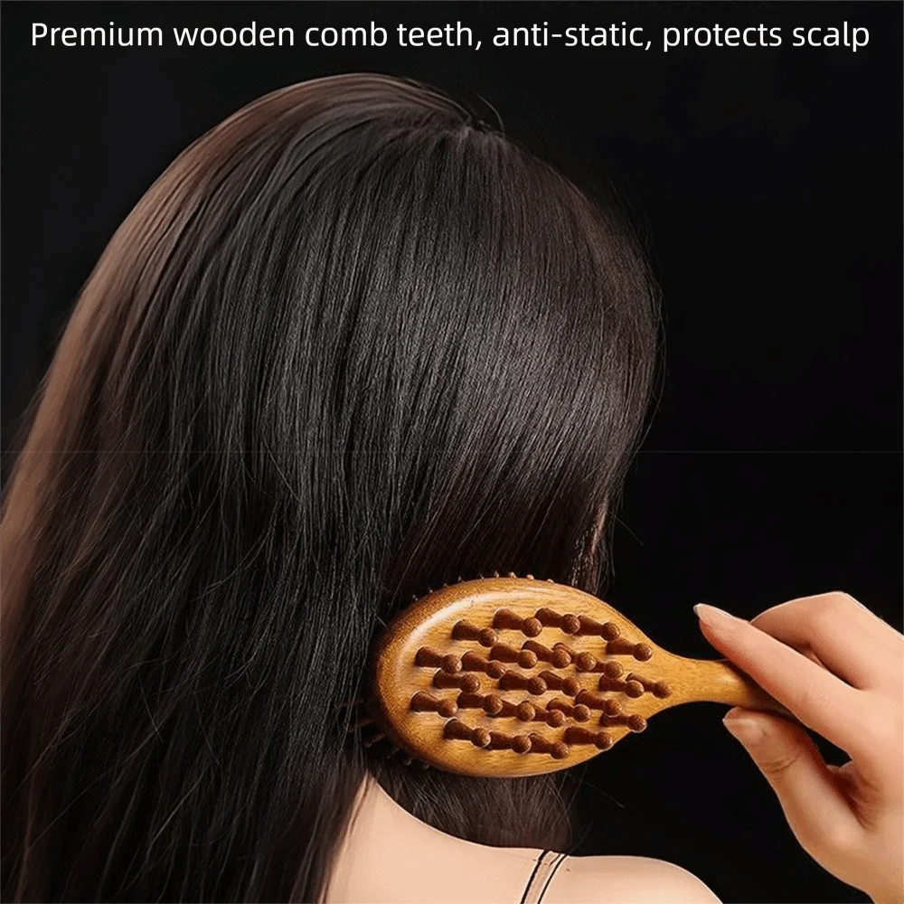 Double-Sided Head Massage Comb Anti-Static Natural Wood Air Cushion Hairbrush Meridian Dredging Comfortable Handle