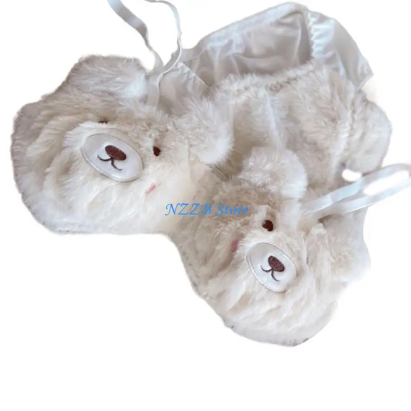 

T21F Women's Bear Animal Cosplay Underwear Anime Furry Wireless Bra and Panty Set Japanese Cartoon Plush Lingerie Set