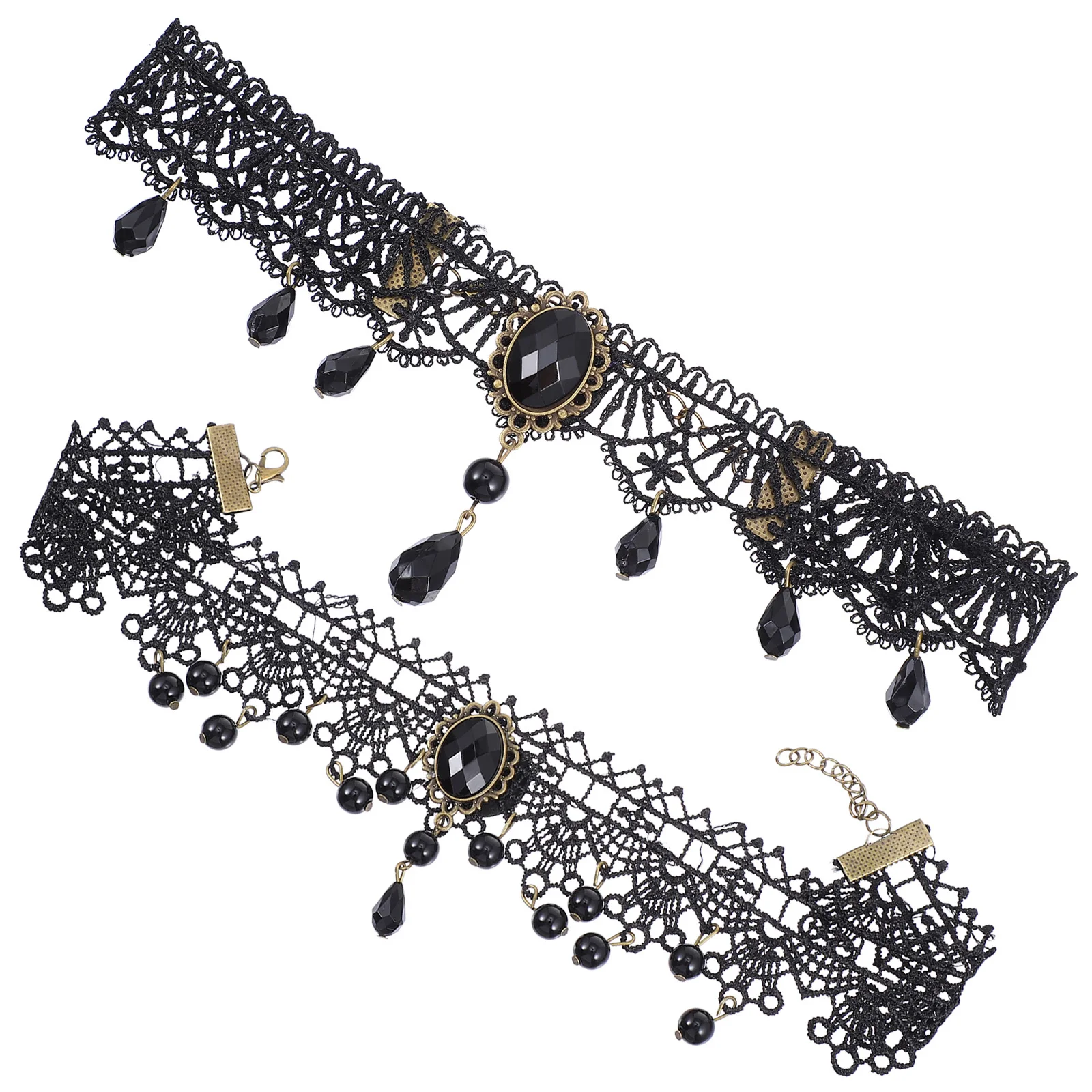 

2Pcs Black Lace Adjustable Necklace Gothic Punk Style Vintage Mesh Decoration for Dress Accessories Black Lace Necklace