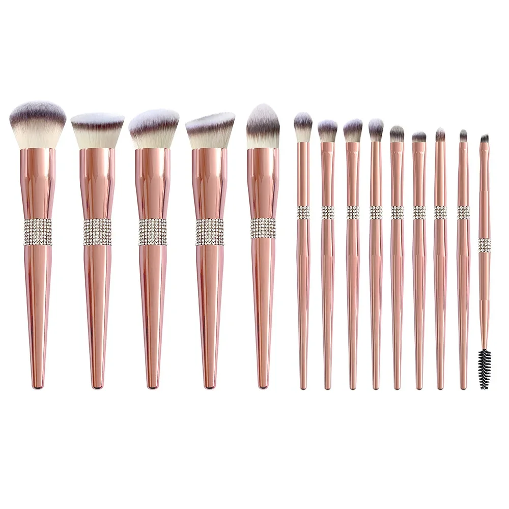 Makeup Brushes Private Label 14pieces Rose Gold Diamond Crystal Handle Makeup Brushes Set Foundation Eye Shadow Blending Tool