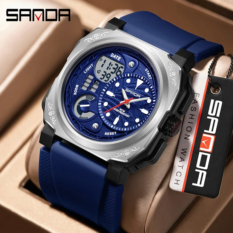 SANDA Outdoor Military Sports Men's Electronic Watch Stopwatch Alarm Clock Dual Display Multifunction Men's Quartz Wrist watch